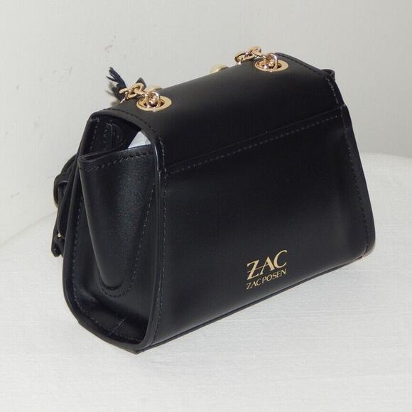 ZAC POSEN EARTHA MINI Pearl Studs Flap Chain Link Shoulder Bag Black NWT - Picture 8 of 10
